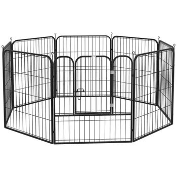 PawHut Parque Mascotas Perros 8 Vallas 79x79 cm Corral Plegable Puerta Doble Pestillo Paneles Metálicos Negro   Aosom España