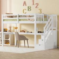 cama alta infantil 90x200 con escritorio integrado y almacenaje madera blanco
