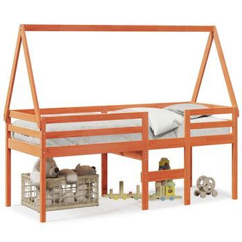 Cama Alta Con Techo Madera Maciza De Pino Marrón Cera 75x190 Cm Vidaxl