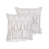 conjunto de 2 cojines de algodon con relleno macrame patron boho borlas 45 x 45 cm blanco bamian