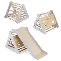 costway juguete de escalada para ninos 4 en 1 escalador triangular con tablero deslizante red de escalada juego de madera para interior gris