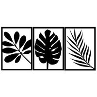 decoracion pared de metal leaves negro 30x42 cm 3 piezas