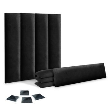 Dhome Juego De 8 Paneles Tapizados De Terciopelo Premium Pack Autoadhesivos Para Pared Acústicos Absorbentes Protección Impactos (negro, 60x20cm, X8)