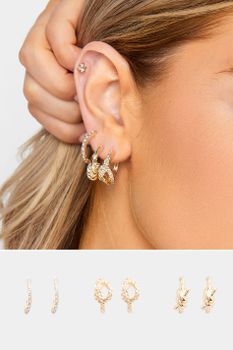Juego 3 Pares De Pendientes Dorados De Aro Con Nudos