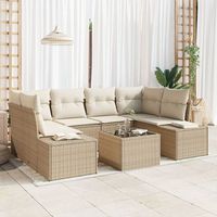 conjunto de sofas de jardin  de 7 piezas con cojines beige poliratan v5479 unico  beige