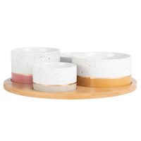 set de 4 cuencos de porcelana y bandeja de bambu