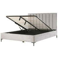 cama en terciopelo gris 180 x 200 cm con almacenamiento cabecero acolchado patas de metal negro sezanne