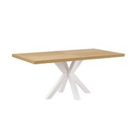 mesa comedor 200 cm chapa roble patas metalicas blancas