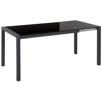 Mesa De Comedor Extensible Negro 120/160 X 80 Cm Patas De Metal Mecanismo Tradicional Brillante Lacado Cocina Granada