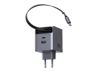 cargador de pared - ugreen gan carga rapida con cable usb-c retractil universal 65w 1x usb-c usb-a plata