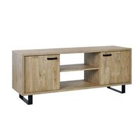 mueble para tv de 170cm en color roble dorado con 2 cajones y 2 compartimentos de la coleccion newton patas de metal