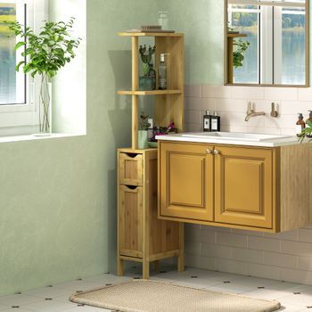 Columna De Baño De Bambú Mdf Homcom 18x30x120 Cm Natural