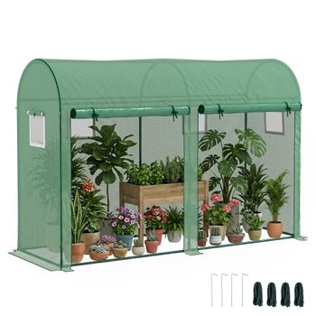 Outsunny Invernadero Caseta Jardín 300x100x200 cm con 4 Ventanas 2 Puertas PE Acero para Cultivo Plantas Flores Verde   Aosom España