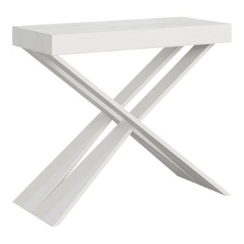 Consola extensible 90x40/300 cm efecto madera fresno blanco y hierro