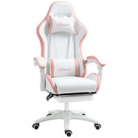 vinsetto silla gaming con altura regulable y respaldo reclinable 65x65x121-129 cm blanco y rosa   aosom espana