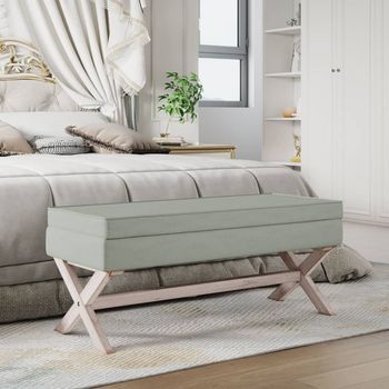Taburete | Reposapiés Con Almacenaje Terciopelo Gris Claro 110x45x49 Cm Cfw49596