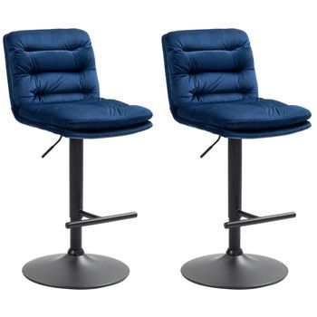 Set De 2 Taburetes De Bar Damar En Terciopelo Azul 56x42x94 Cm Clp