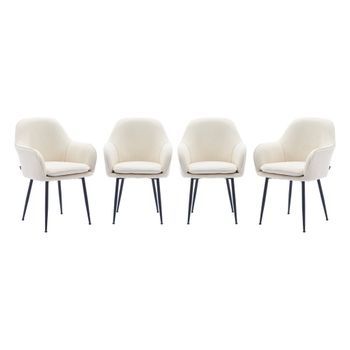 Sillón De Terciopelo De Canalé Y Patas De Metal Negro, Set De 4,