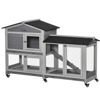 pawhut conejera de madera 1574x53x995 cm con ruedas techo asfaltico gris