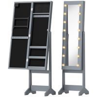 homcom espejo joyero con luces led armario para joyas armario joyero de pie con espejo entero angulo ajustable gris