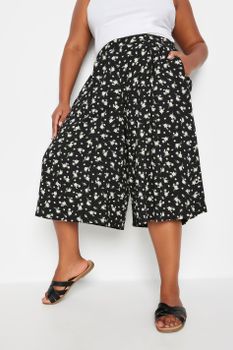 Yours Culottes Negros De Margaritas Blancas, Mujer Curvy Y Tallas Grandes, Yours