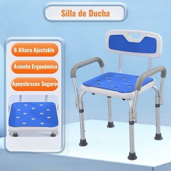 Silla Ducha Personas Mayores Con Respaldo Y Reposabrazos Taburete De Baño Antideslizante Con Altura Ajustable De 6 Niveles