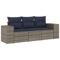 conjunto de sofa de jardin de 3 piezas con cojines poliratan gris vidaxl