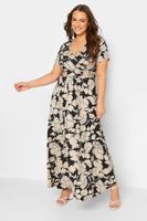 yours vestido largo negro de flores beige escote cruzado mujer curvy y tallas grandes yours