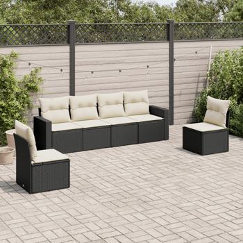 Conjunto De Sofás De Jardín 6 Uds | Mueble Jardin Mesa Y Sillas Y Cojines Ratán Sintético Negro Cfw160087