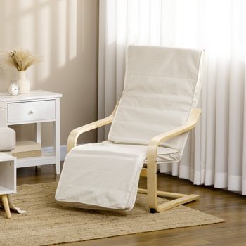 Sillón De Salón Homcom Abedul Poliéster Metal 66,5x94x100 Cm Crema