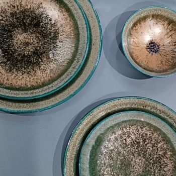Plato de postre 21 cm (jugo de 6) porcelana fina verde/bronce