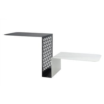 Estante Consola Scalea 100x30x40 Cm Hierro Perforado Diseño Escalera Doble Estante Ahorro Espacio Made In Italy Mármol Negro/blanco