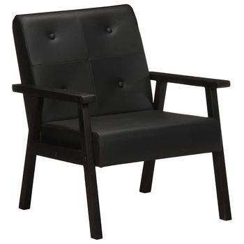 Sillón De Salón | Silla | Sillón De Cuero Auténtico Negro Cfw53774