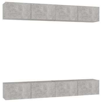 Juego De 4 Uds Muebles Tv | Mueble De Salón | Armario Tv Gris Hormigón 100x30x30 Cm