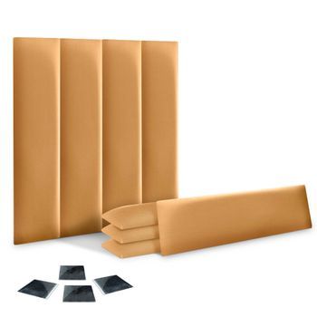 Dhome Juego De 8 Paneles Tapizados De Polipiel Ecológica Pack Autoadhesivos Para Pared Acústicos Absorbentes Protección (dorado, 60x20cm, X8)