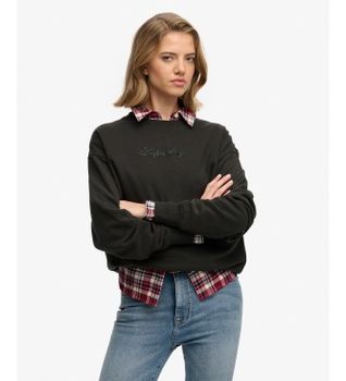 Superdry para mujer. W2012635A Sudadera Script Brand negro (XS), Casual, Algodón, Manga larga