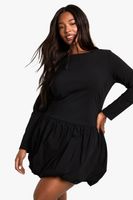 vestido plus mini de bengalina con bola de globo negro