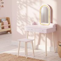 tocador infantil con taburete espejo led 3 colores rosa aiyaplay