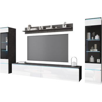 Conjunto De Muebles De Salón Vera Ii, Juego De Muebles De Salón, Mueble De Televisión, Sin Iluminación Led, Color Matera/blanco Brillo