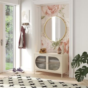 Vitrina con 2 puertas de vidrio en metal crema