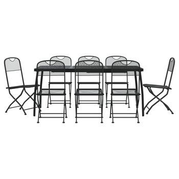 Juego De Comedor De Jardín 9 Piezas | Mueble De Jardín Malla Metálica Gris Antracita