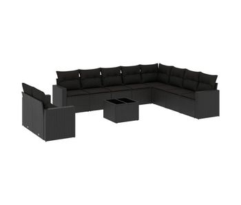 Vidaxl set de sofás de jardín 11 pzas y cojines ratán sintético negro