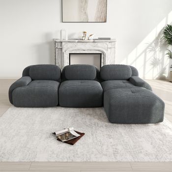 Sofá Esquinero Modular De Pana Gris 3 Plazas Sin Marco
