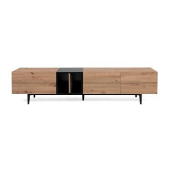 Mueble de tv 3 puertas y 2 baldas 195cm - acabado madera clara y negro