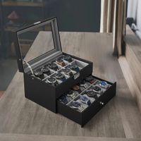 caja de relojes de 2 niveles de cuero sintetico negro