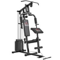homcom maquina de musculacion con pesas ajustables de 45 kg prensa de pecho y piernas polea 135x103x210 cm negro