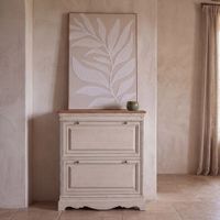 zapatero de pino macizo crema y chapa de roble de 93 cm