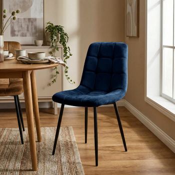 Set de 4 sillas con patas de metal y asiento en terciopelo azul oscuro