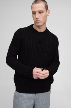 Polo Oversize De Punto Grueso Con Solapa, Negro