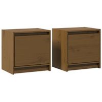 pack 2 uds mesitas de noche  mesa auxiliar  mesilla madera de pino marron miel 40x305x40 cm